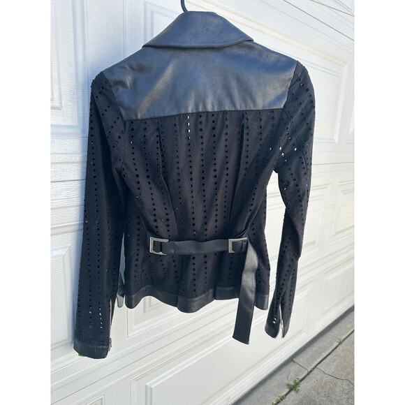 NEW SACHIN & BABI LIGHTWEIGHT LEATHER BIKER JACKET EYELET SLEEVES & BACK BELT - Picture 4 of 10